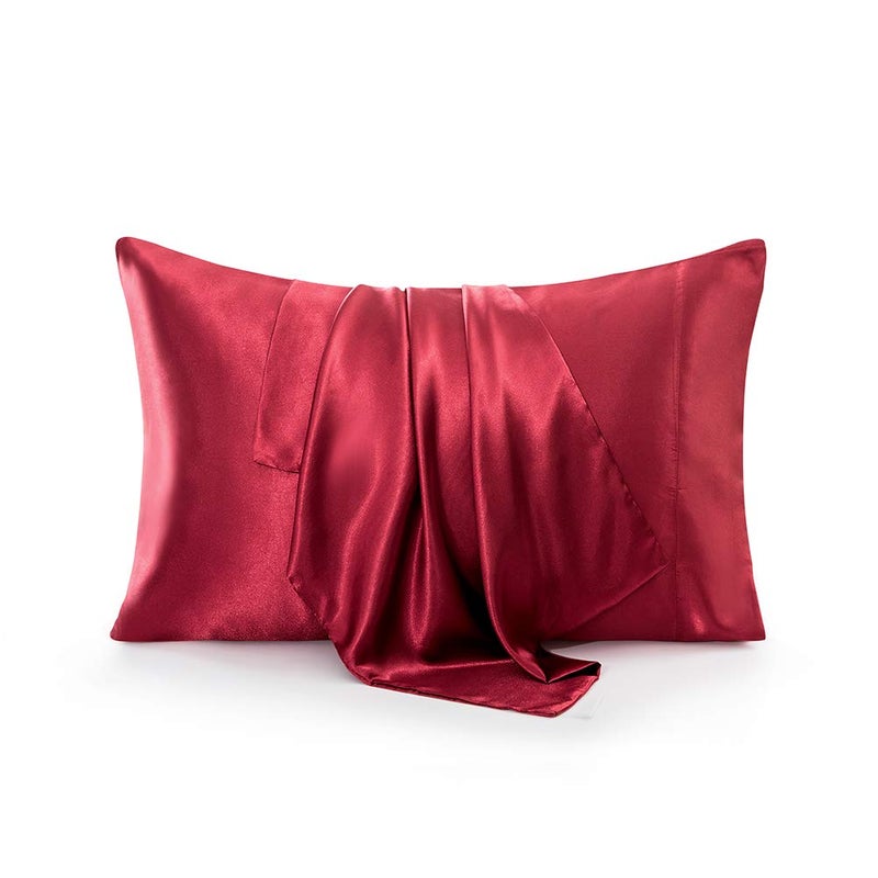 Luxbedding Satin Bed Sheets Queen Sheet Set, Red Silk Sheets, 4 - Pieces Soft Bedding Set with 1 Deep Pocket Fitted Sheet,1 Flat Sheet,2 Pillowcase - Image 5